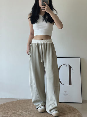 Spliced Waist Lounge Pants / 慵懒撞色拼接弯刀裤