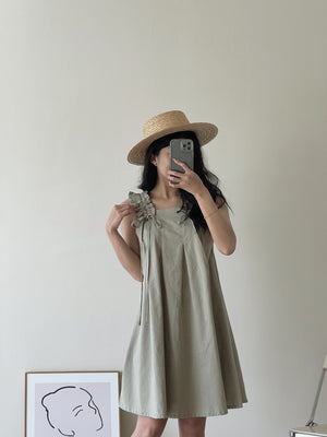 Linen Ruched Tent Dress / 棉麻抽皱系带裙