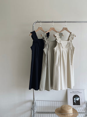 Linen Ruched Tent Dress / 棉麻抽皱系带裙