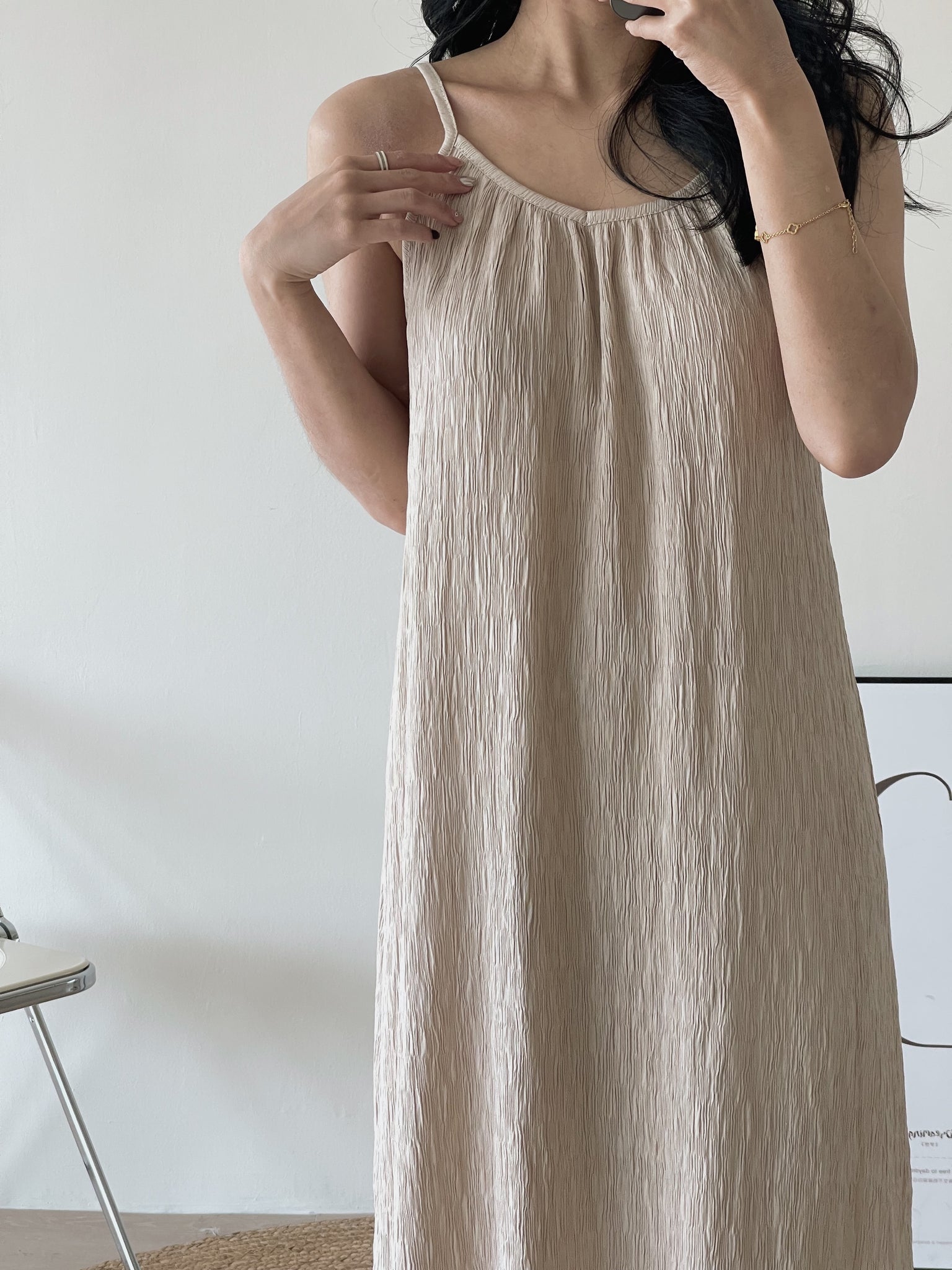 Clarette Vneck Dress / 小V领纹理长裙