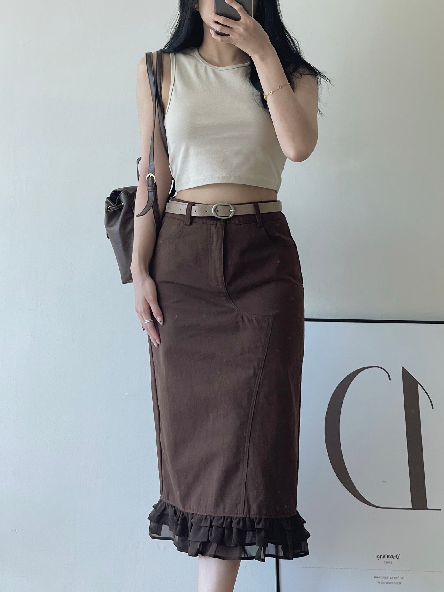 Hazelnut Cocoa Midi Skirt / 榛果巧克力半身裙