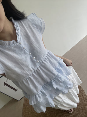 Pearl Ruffle Top / 小众清新波浪上衣