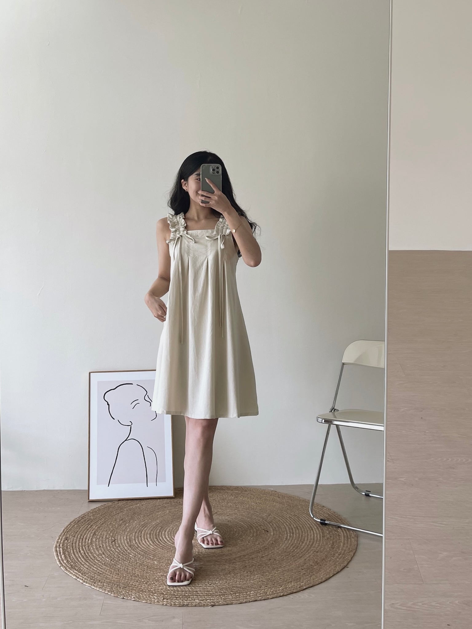 Linen Ruched Tent Dress / 棉麻抽皱系带裙