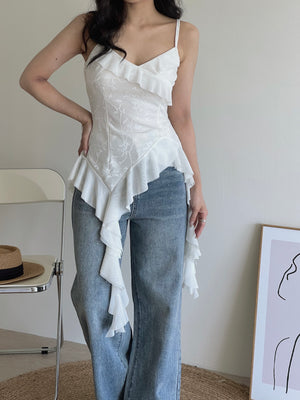 Asymmetrical Lace Top / 蕾丝不规则荷叶上衣