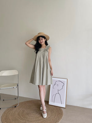 Linen Ruched Tent Dress / 棉麻抽皱系带裙