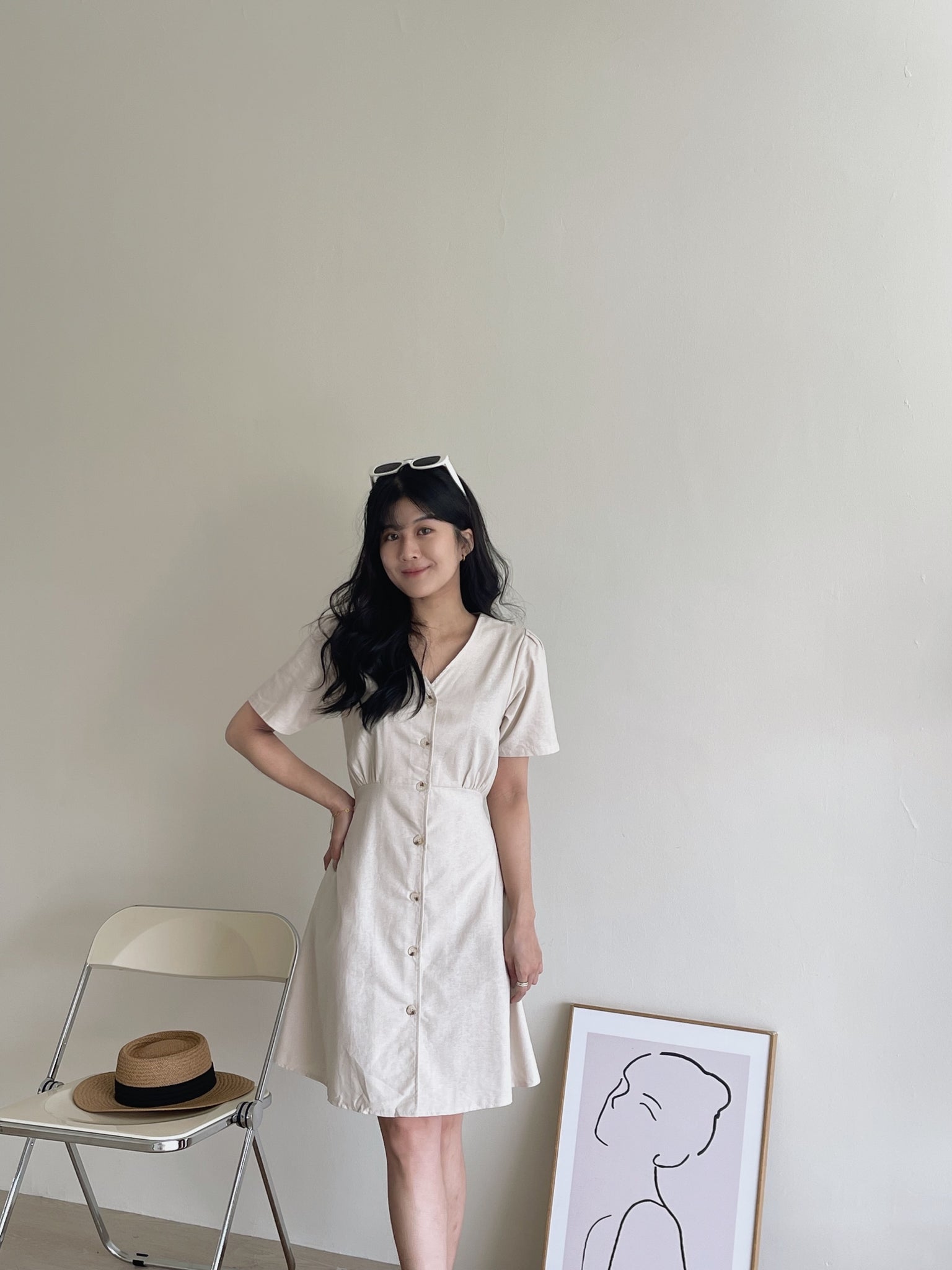 Amber Button Up Dress / 琥珀扣收腰连衣裙