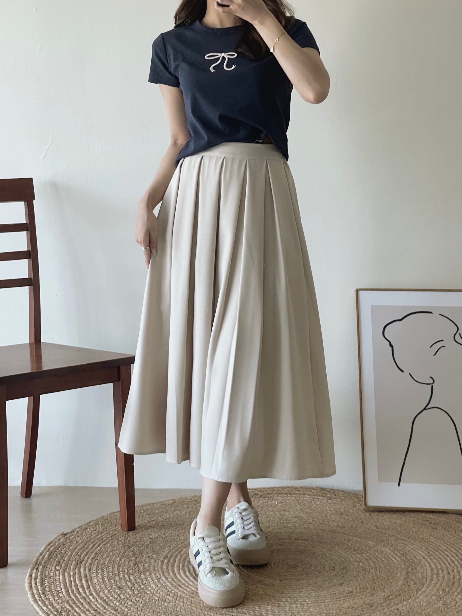 Milcah Pleated Midi Skirt / 日韩系中长百褶裙