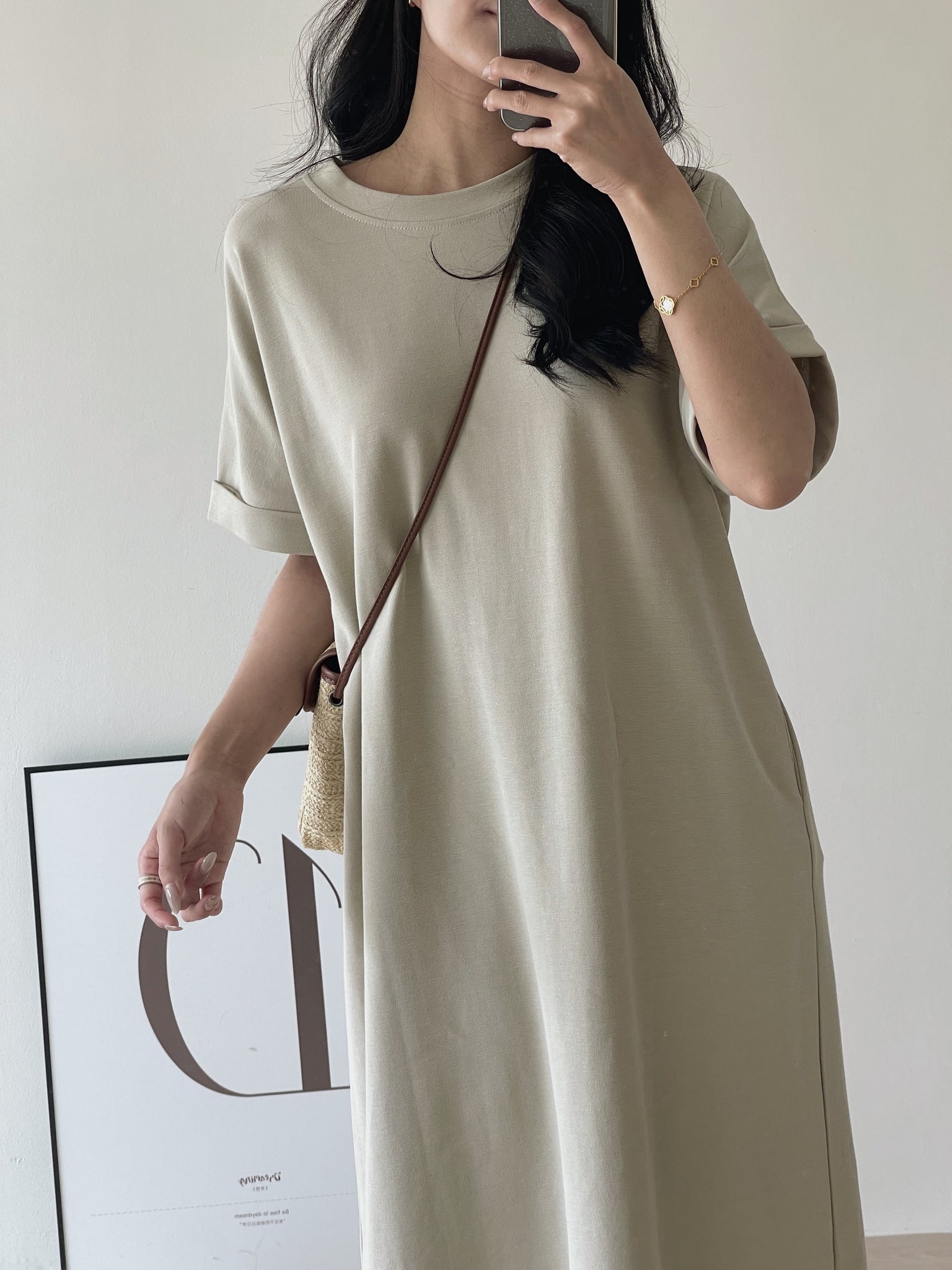 Casual Straight Dress / 简约休闲卷袖直筒裙