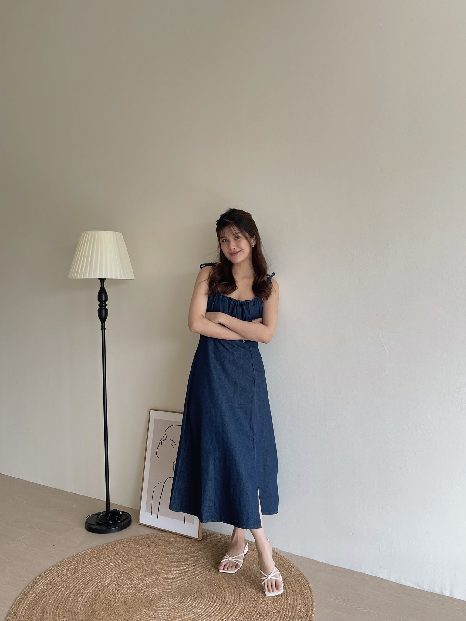 Evra Spaghetti Midi Dress / 复古甜美收腹中长裙