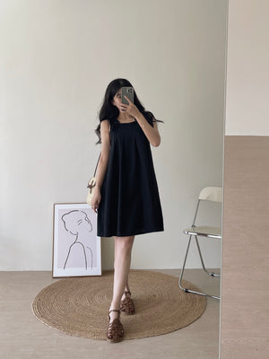 Linen Ruched Tent Dress / 棉麻抽皱系带裙