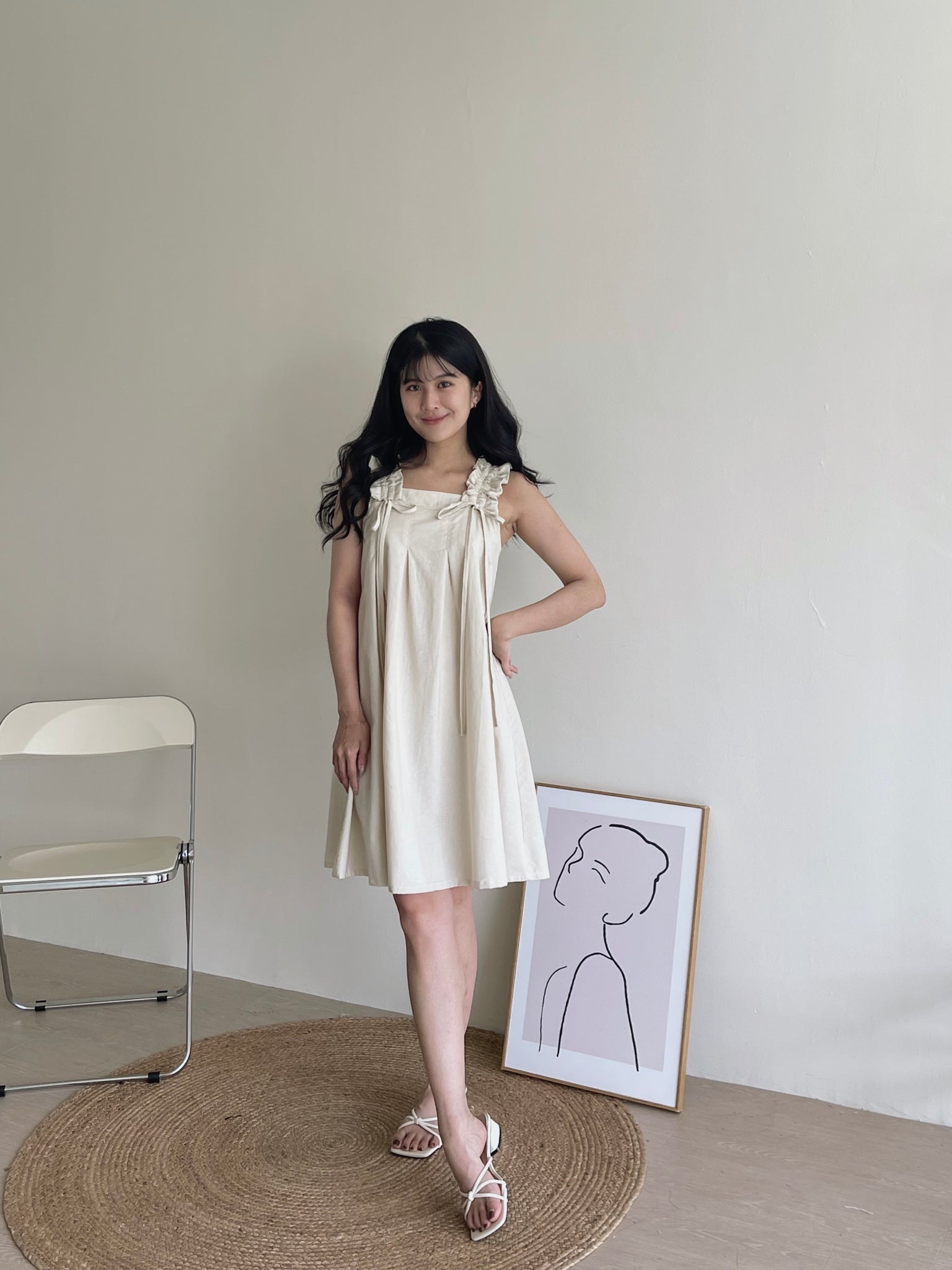 Linen Ruched Tent Dress / 棉麻抽皱系带裙