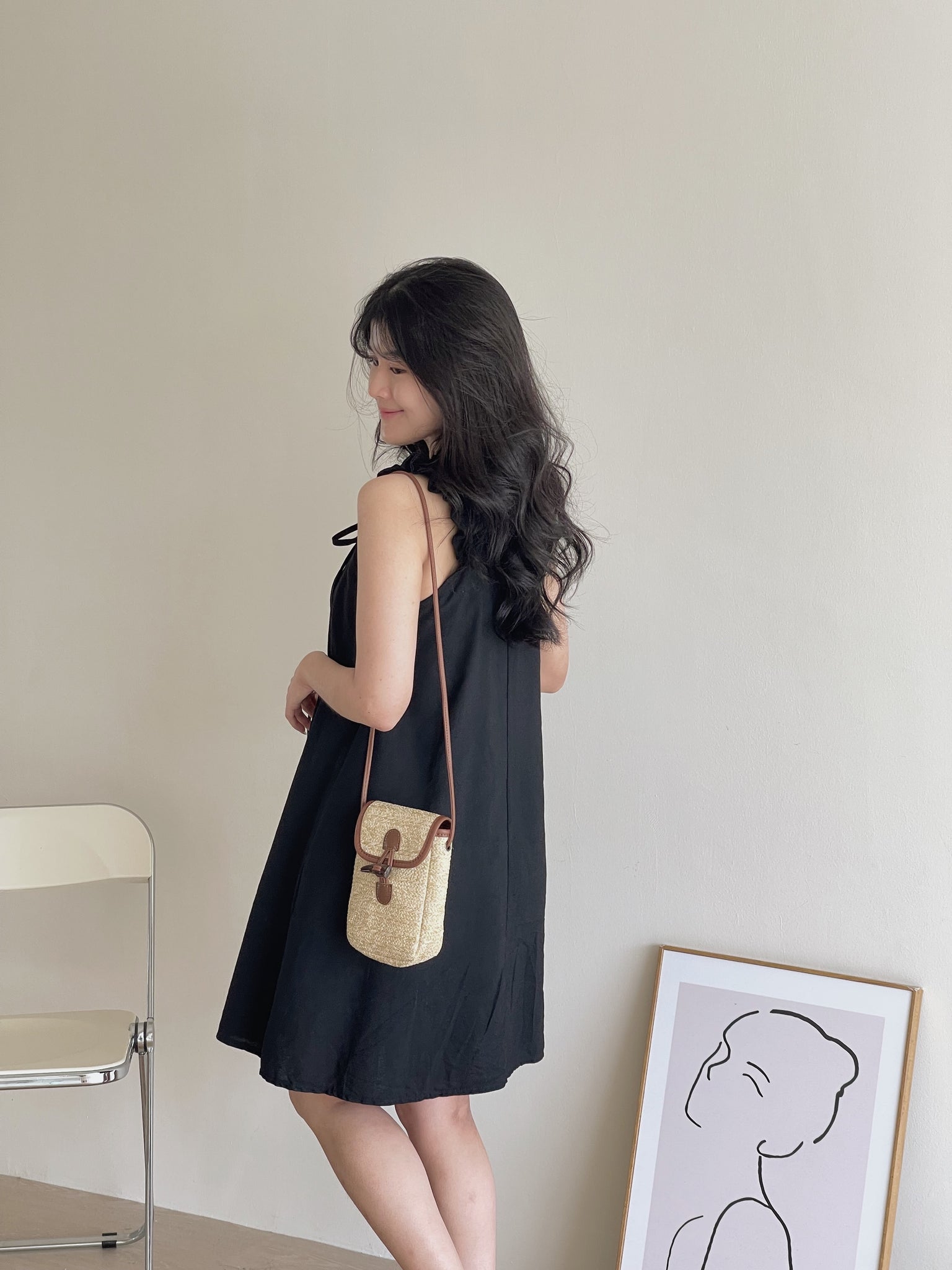 Linen Ruched Tent Dress / 棉麻抽皱系带裙