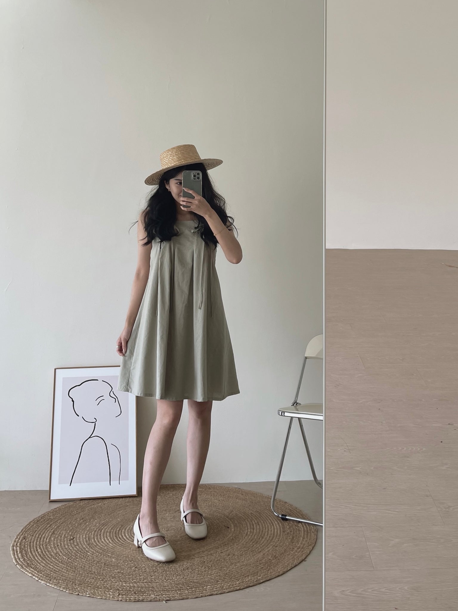 Linen Ruched Tent Dress / 棉麻抽皱系带裙