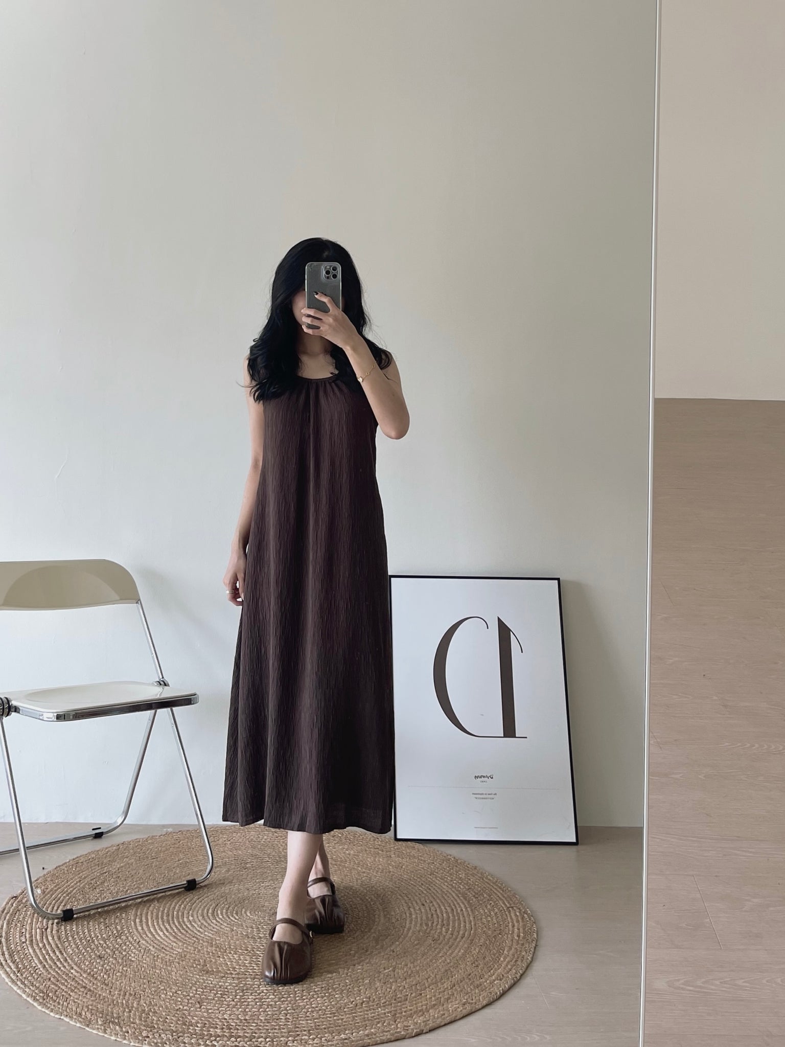 Clarette Vneck Dress / 小V领纹理长裙