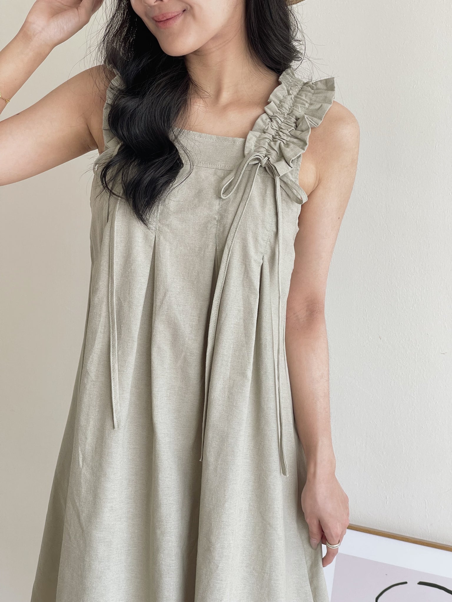 Linen Ruched Tent Dress / 棉麻抽皱系带裙