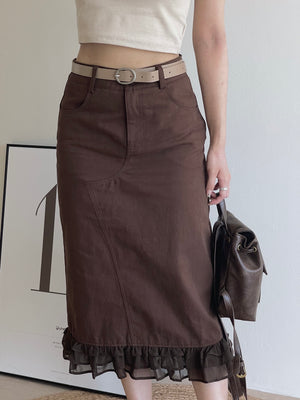 Hazelnut Cocoa Midi Skirt / 榛果巧克力半身裙