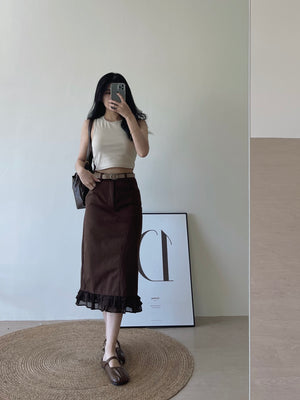 Hazelnut Cocoa Midi Skirt / 榛果巧克力半身裙