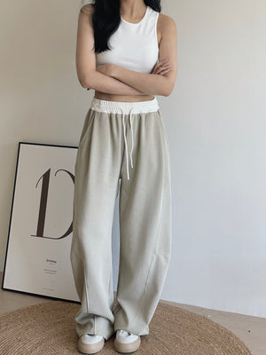 Spliced Waist Lounge Pants / 慵懒撞色拼接弯刀裤