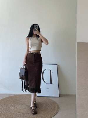 Hazelnut Cocoa Midi Skirt / 榛果巧克力半身裙