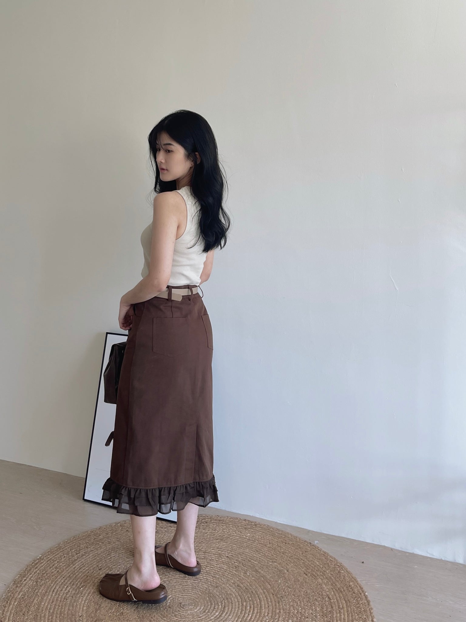 Hazelnut Cocoa Midi Skirt / 榛果巧克力半身裙