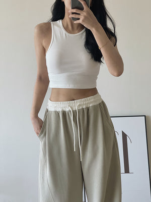 Basic Plain Tank Top/ 基础显瘦露腰背心