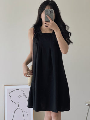 Linen Ruched Tent Dress / 棉麻抽皱系带裙