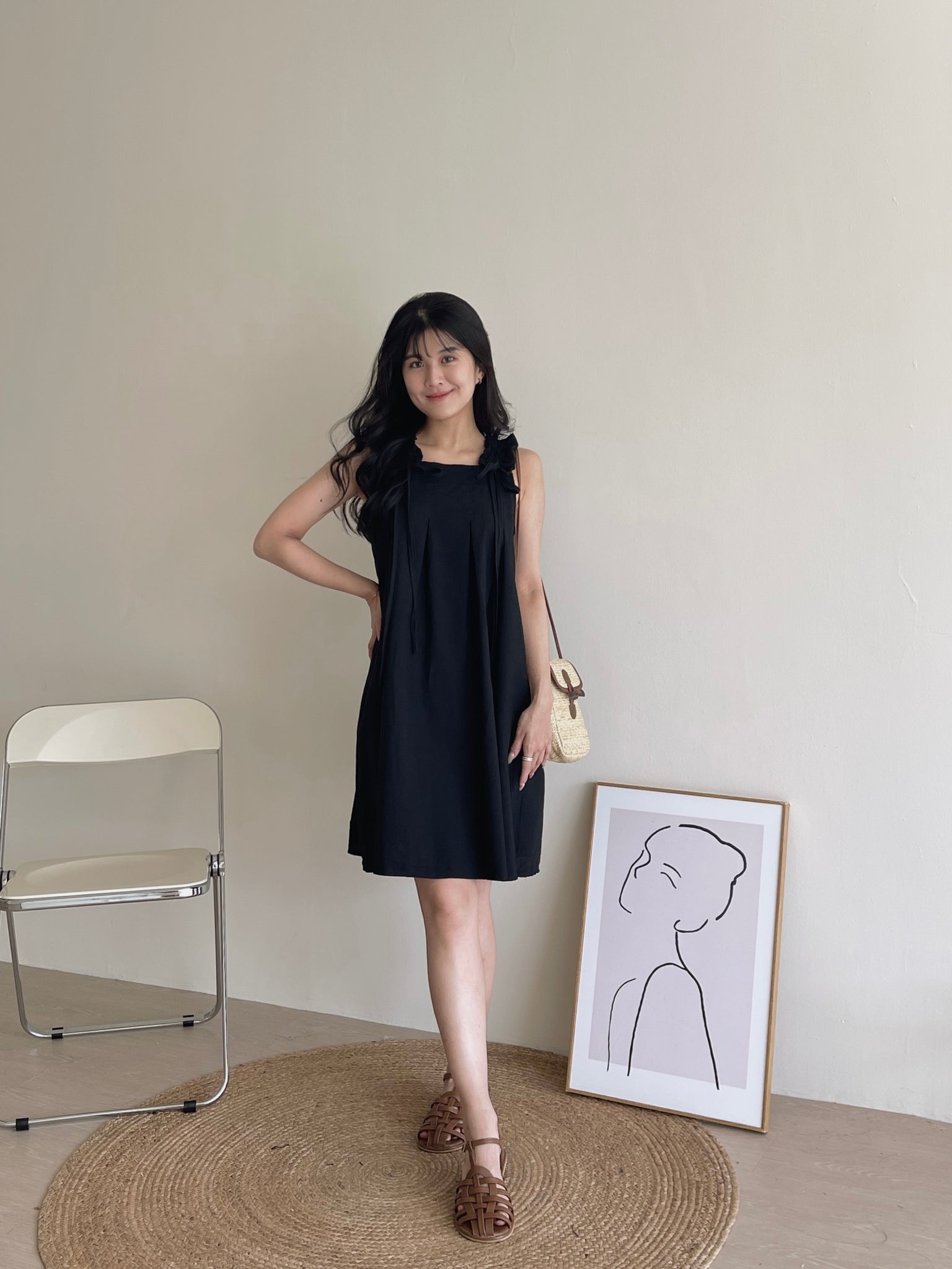 Linen Ruched Tent Dress / 棉麻抽皱系带裙