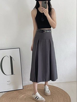 Kaia Suit Midi Skirt / 酷甜女孩压褶半身裙 - Grey