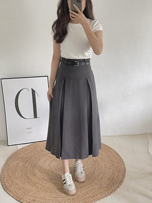 Kaia Suit Midi Skirt / 酷甜女孩压褶半身裙 - Grey