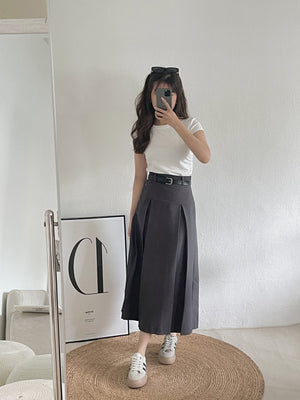 Kaia Suit Midi Skirt / 酷甜女孩压褶半身裙 - Grey