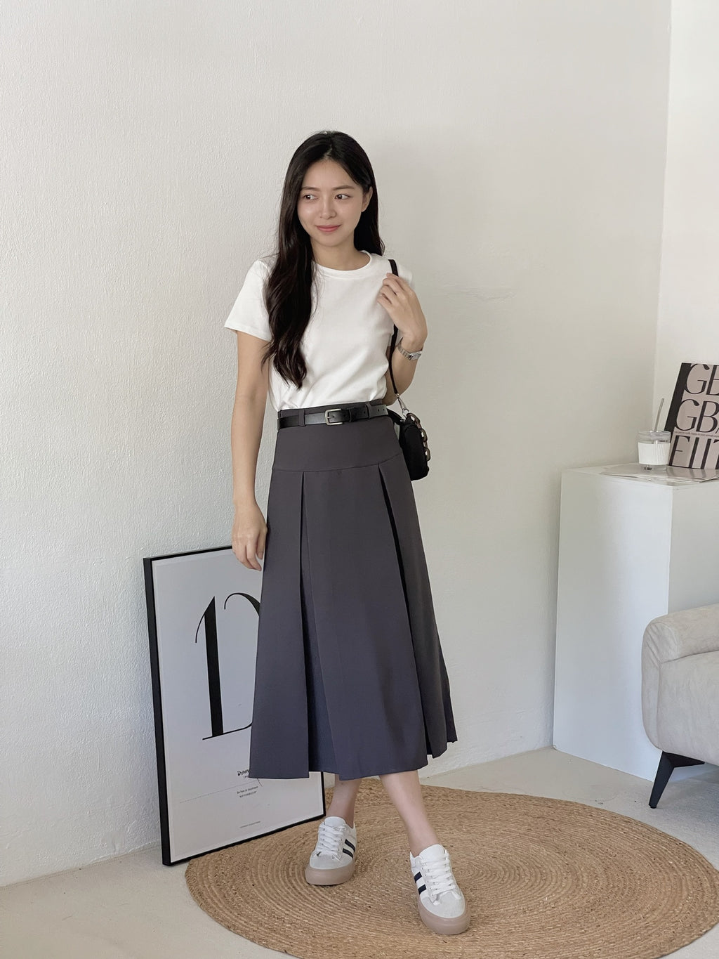 Petite Kaia Suit Midi Skirt / 酷甜女孩压褶半身裙 - Grey