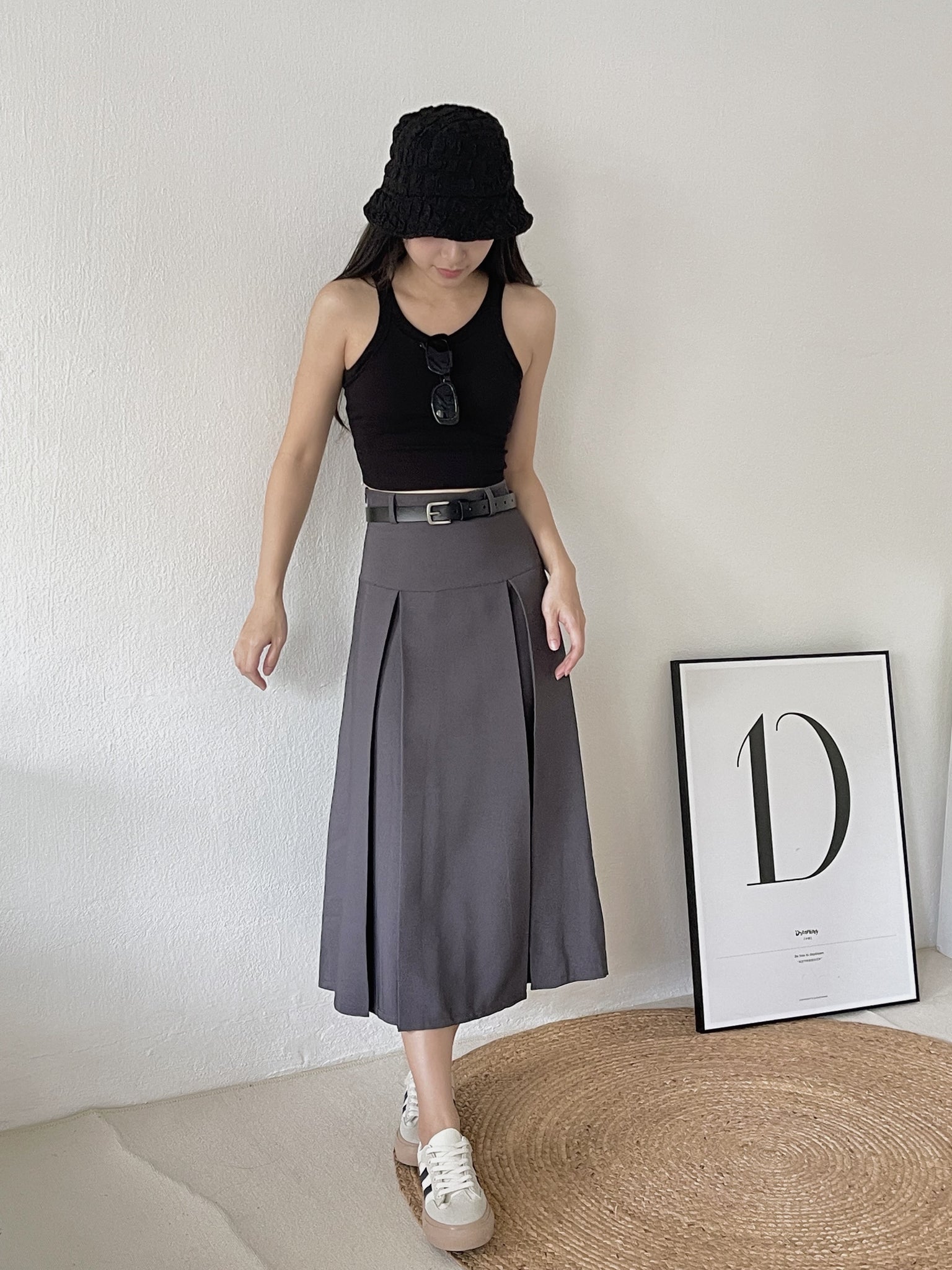 Kaia Suit Midi Skirt / 酷甜女孩压褶半身裙 - Grey