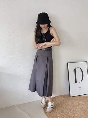 Kaia Suit Midi Skirt / 酷甜女孩压褶半身裙 - Grey